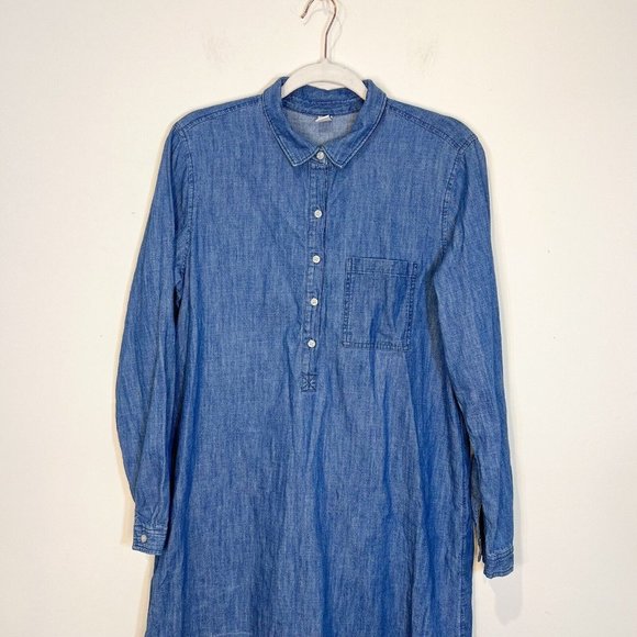 Old Navy L Blue Jean Long Sleeve 1/2 Button Up Knee Length Shirt Dress Sz Large - Picture 3 of 9
